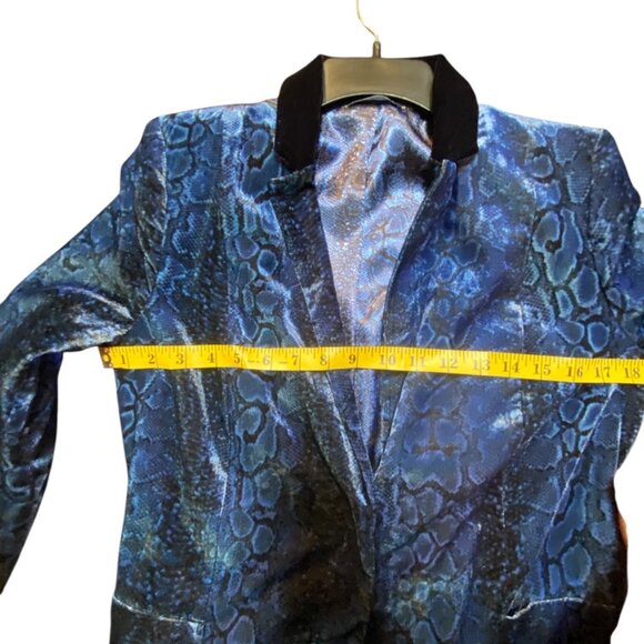 ELIE TAHARI OMBRE VELVET ANIMAL PRINT SMOKING JACKET BLAZER DUSTER ROYAL BLUE S - Picture 11 of 11